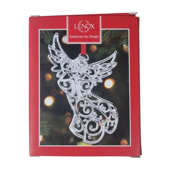 Lenox Sparkle and Scroll Ornament Clear Angel Silver Plated 4.8" NEW WITH BOX - Picture 5 of 9